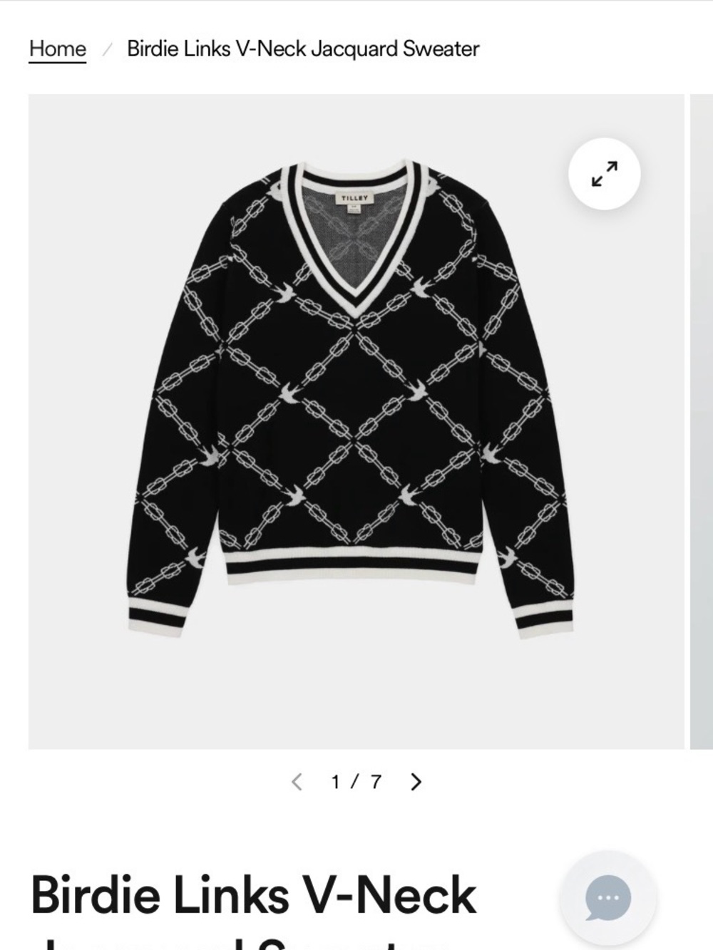 Tilley Women’s  Black & White V-Neck Chain Pattern Sweater-S - Picture 4 of 4